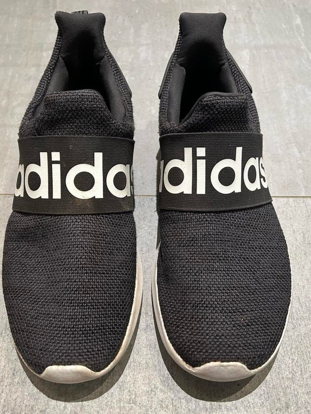 adidas Black Slip-On Knit Sneakers with White Logo Strap